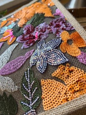 Boho Sequin Embroidered Straw Tote Floral Resort Beach Bag Rope Handle BRAND NEW